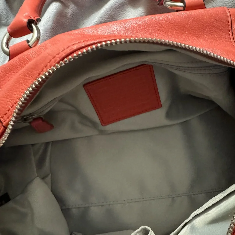 Coach 2012 Ashley Coral-Red Leather Satchel with Silver Hardware and Dust Bag - Picture 4 of 11